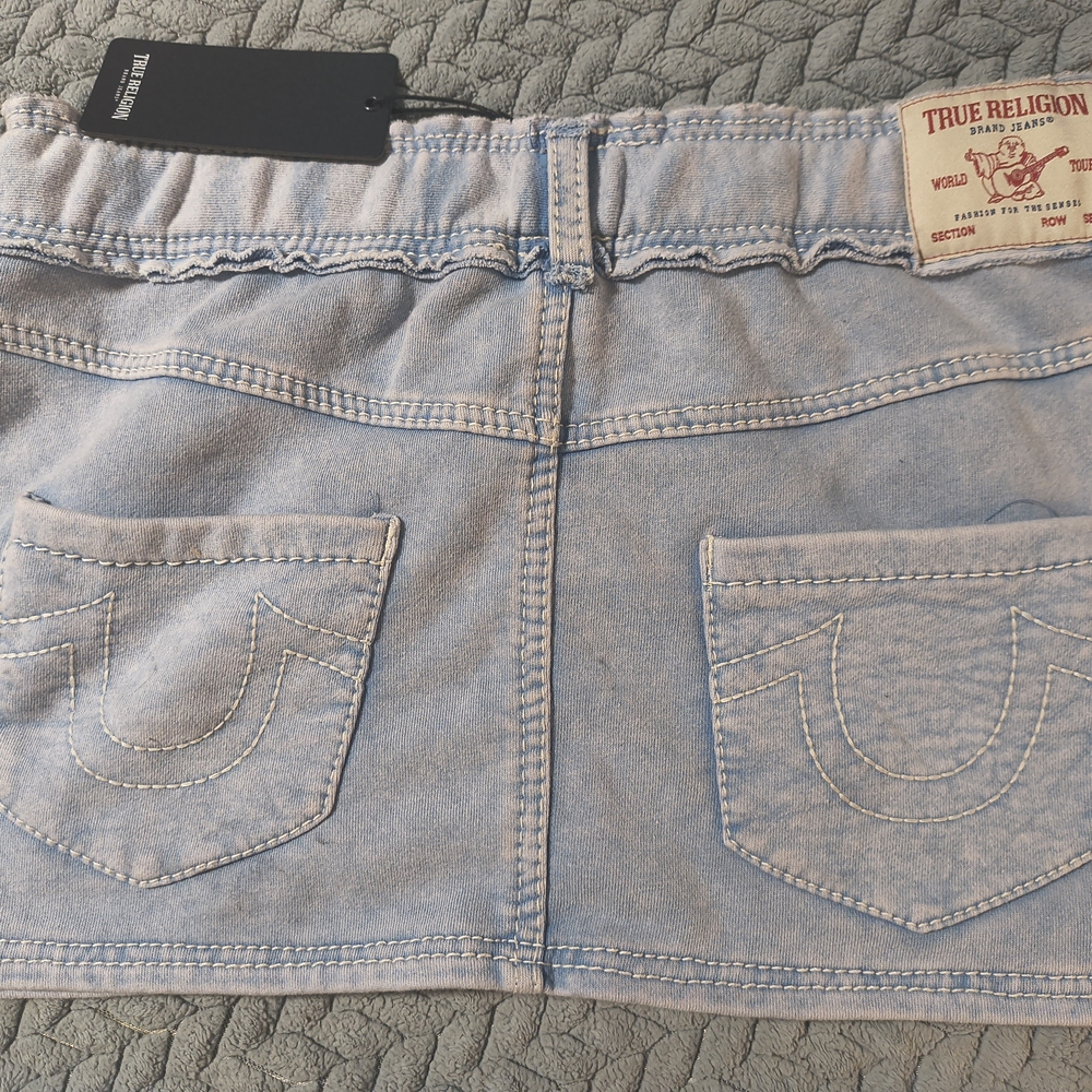 True Religion Light Blue Denim Mini Skirt with Back Pocket Stitching